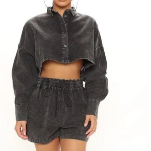 NWT Long Sleeve Crop Top & Drawstring Shorts Set